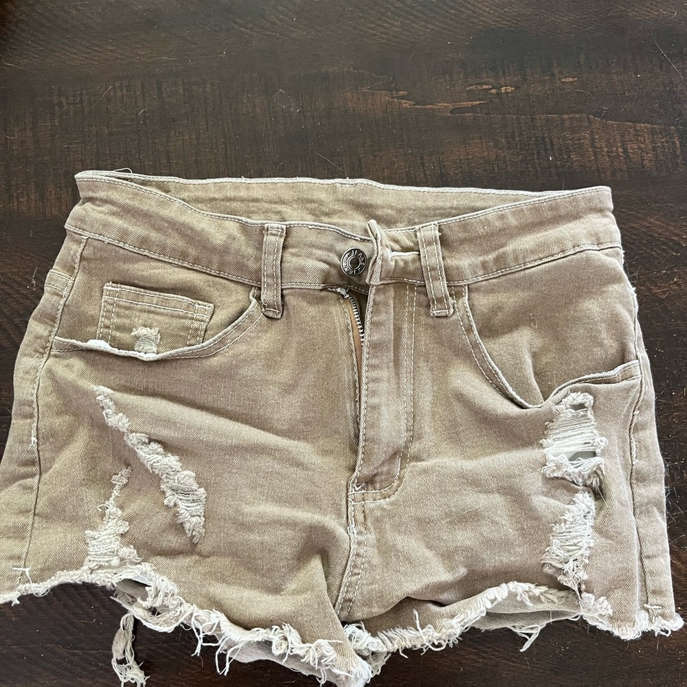 SHEIN Tan Distressed Jean Shorts